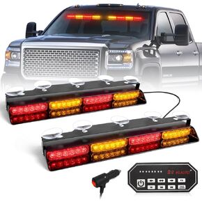 HLauto 604N Emergency Dash Strobe Lights w/Controller: 2x16.8 inch Amber White Security Light w/Take Down, 48 LED Safety Flashing Warning Hazard Interior Windshield Light Bar for Truck Vehicle