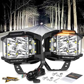Auxbeam 4 Inch V-MAX Series LED Pod Lights, 92W 8960LM Square Side Shooter Offroad Driving Lights With Amber Day Time Running Light, Spot Flood Combo Beam Work Lights for Truck Pickup Jeep SUV ATV UTV