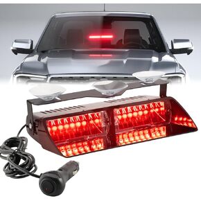 Windshield LED Dash Emergency Strobe Light 16 LEDs Interior Visor Deck Hazard Flashing Safety Warning Lights Bar for Police Firefighter Law Enforcement Trucks Vehicles (Red/Blue, 12-24V)