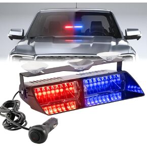 الزجاج الأمامي LED داش ضوء الطوارئ القوية 16 LEDs قناع داخلي على سطح السفينة خطر وامض أضواء تحذير السلامة شريط لرجال الإطفاء الشرطة شاحنات إنفاذ القانون (أحمر / أزرق، 12-24 فولت)