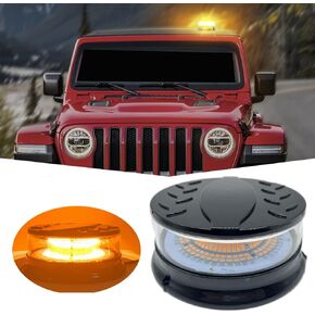 TOPKU 4.3" LED Emergency Beacon Strobe Light with 48 LEDs, Suction Cup Magnetic Base, 12-24V, 80W Power Supply, Brilliantly Bright and Compact (White and Amber)