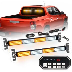 2x17.7 Traffic Advisor Strobe Light Bar Strobe Lights w/Remote Control, Emergency Warning Flashing Safety Windshield Lights for Construction Vehicles Snow Plow Tow Trucks, Amber