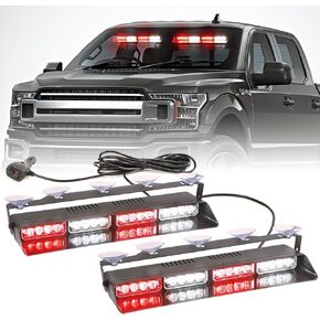 PKINGLAKE 2 in 1 LED Emergency Dash Strobe Light Bar Front/Rear Windshield Safety Flashing Warning Hazard Interior Lights for Police Firefighter Construction Vehicles Trucks (2x14 inch, Red/White) in Kuwait