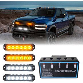 4-LED Strobe Lights For Trucks Emergency Lights for Vehicles Amber Flashing Lights for Vehicles 12V -24V Super Bright Waterproof(Amber)