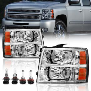 Headlight Assembly Compatible with 2007-2013 Chevy Chevrolet Silverado 1500 2500HD 3500HD Front Lamp with Bulb Black Housing/Clear Lens/Amber Corner