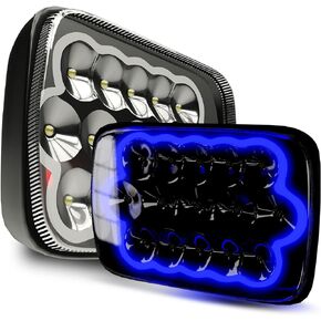 ROLINGER 2PCS H6054 Led Headlights 7x6 5x7 Auto Head Lamp Replacement 2PCS Hi/Low Sealed Beam with Blue DRL Lights Compatible with Jeep Wrangler YJ XJ Cherokee E250 Chevy Van Truck Toyota Mr2