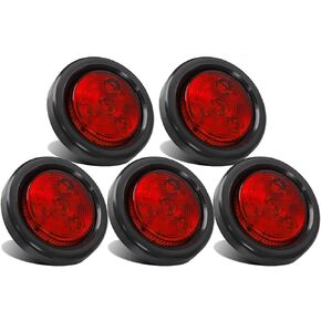 Partsam 5pcs 2 inch Red 4 LED Round Sealed Trailer Clearance Marker Light Mount Grommet/Pigtails Hardwired