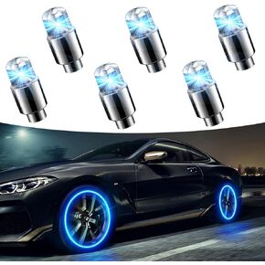 6 PCS Car Tire Valve Light, Cool Modified Night Light Safety Shock Sensor Flash Light, Waterproof Tire Valve Stem LED Light Cap, Universal Wheel Decoration Accessory for Car Motorcycle (Blue)
