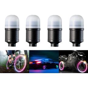 YUERWOVER 4 عبوات من مصابيح إطارات LED للسيارة وعجلة فلاش صمام الضوء وغطاء جذعي للدراجة والشاحنات والدراجات النارية وإطارات مقاومة للماء وإكسسوارات عاكسة رائعة للرجال والنساء والأطفال (ملونة)