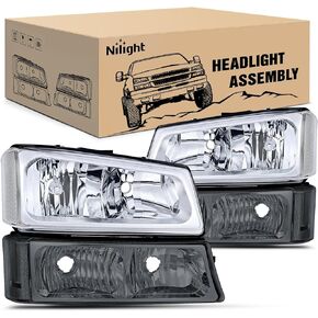 مجموعة المصابيح الأمامية Nilight لـ 2003 2004 2005 2006 Chevy Silverado Avalanche 1500 1500HD 2500 2500HD 3500 شيفروليه بيك اب استبدال المصابيح الأمامية مجموعة مصابيح ممتص الصدمات، ضمان لمدة عامين in Kuwait