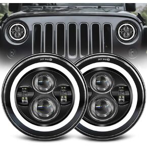 ZIMABLUE 7 inch led Headlight Round 2pc Projector 7 inch Halo led Headlight H6024 DOT Approved Hi/Lo Beam DRL Amber Turn Signal Compatible with Jeep Wrangler JK TJ CJ Compatible with Chevy and miata