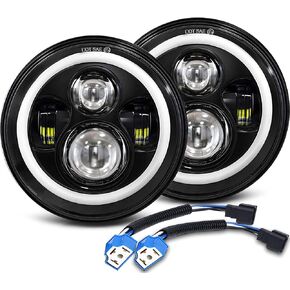7 Inch LED Headlights with Blue Halo Ring Amber Turn Signal Wrangler Headlights High/Low Sealed Beam Projector Compatible with JK LJ CJ TJ H6024 LED Headlamps, 2PCS Blue