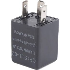 LED Flasher Relay, 12V 24V Non Polarity Dustproof Type Universal ABS Normally Open Flash Relay CF15 JL-02 LED Flasher Relay Electronic Automotive Replacement Flashers, Black