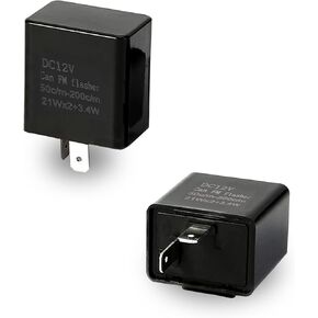 Pack-2 LED Flasher Relay, 2 Pin Hazard Warn Flash Relay, 12V Speed Adjustable Relay, Replacement for Most Cars Motorcycles (Black)