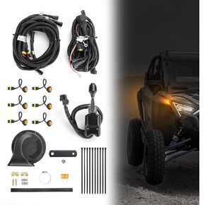 KEMIMOTO UTV Turn Signal Kit, Universal Turn Signal with Column Turn Switch and 105D Horn with Button, Amber LED Blinker Kit Wide Compatible with Polaris, Pioneer, Talon, Can-Am, Kawasaki, Arctic Cat
