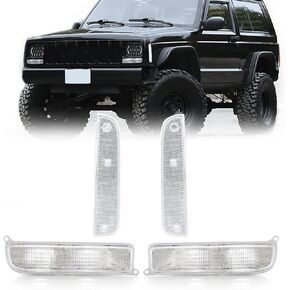 USR 97-01 XJ Cherokee SMOKE Lens Corner Side marker Light & Front Bumper Turn Signal Light - WITH x6 LED AMBER Bulbs UPGRADE – 4 piece Lamps (Left + Right) - Compatible with 1997-2001 Jeep Cherokee XJ