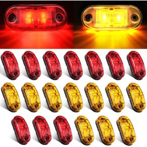 20 Pieces 2.5 Inch 2 Diode Trailer Marker Lights Waterproof LED Trailer Side Marker Light Oval Trailer Running Lights for Truck RV Exterior Marker Lights Surface Mount Accessories (Amber, Red)