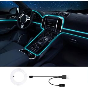 Interior Car LED Strip Lights, RGB USB Car Ambient Lighting with Fiber Optic, EL Wire Car Accessories (2 in 1)