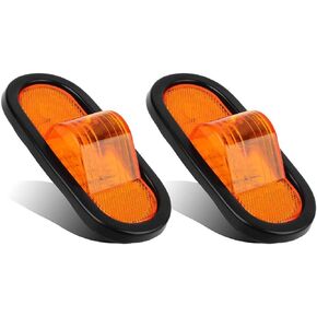 Partsam 2Pcs 6.5" Mid Turn Signal Amber Marker Light Rubber Mount 24 LED w/Reflex Lens Universal Waterproof 6 Inch Oval Led Mid-Ship Marker and Turn Signal Semi Truck Trailer Light
