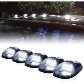 Xprite Smoke Lens Rooftop Cab Clearing Light، مجموعة مصابيح LED بيضاء على السقف، متوافقة مع شاحنات الالتقاط Ford Dodge Ram GMC Toyota Vans SUV POV، 5 قطع