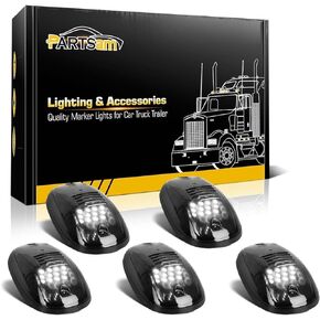 Partsam 5 قطع 12 مصباح LED دخاني/أبيض لسقف الكابينة العلوي مصابيح تشغيل 264146BK بديلة لدودج رام 2003-2018 (عدسات مدخنة/أضواء بيضاء)