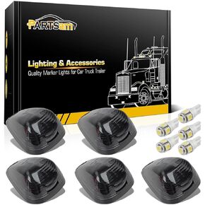Partsam 5X مصابيح دخان سوداء لسقف الكابينة مع مصابيح LED بيضاء متوافقة مع Ford F150 F250 F350 F450 F550 F650 F750 E150 E250 E350 E450 1999-2016 شاحنات بيك اب فائقة التحمل