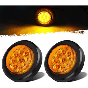 Partsam 2Pcs 2 Inch Round Truck Trailer Led Side Marker Clearance Light Amber 9 Diodes with Reflectors Sealed Waterproof 12V 2 Inch Round LED Side Fender Panel Lights with Grommets and Wire Pigtail