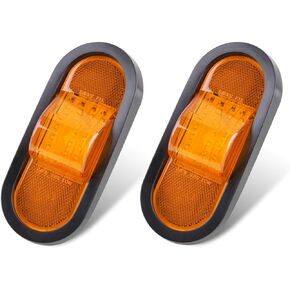 2Pcs 6.5 Inch Oval LED Side Marker Lights and Mid Ship Turn Signal Amber w/Reflex Lens Rubber Grommet Sealed w/3 Prong Wire Pigtail for 6 Inch Oval Led Trailer Mid Turn Marker Lights Reflectorized