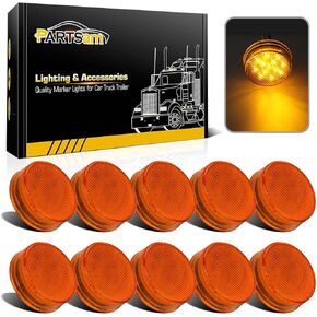 Partsam 10pcs 2.5" Round Amber Trailer 13LED Side Marker, 2.5 Inch Clearance Lights for Trailer Truck, Sealed Waterproof, 12V