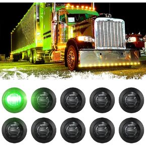 PSEQT 3/4" Round LED Side Marker Lights Clearance Turn Signal Indicators Bullet Grommet Light Waterproof for Trailer Truck Car Bus Van Pickup RV Wrangler ATV UTV (10pcs, Smoked Lens & Amber LED)