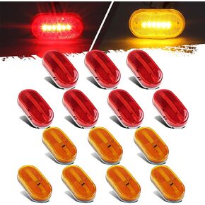 Partsam 14Pcs 4 Inch Rectangle Trailer RV 6 LED Side Marker Clearence Lights w Reflex Lens [DOT Certified] Sealed Waterproof Running Light for Truck Camper Motorhome, Surface Mount, 12V (7Amber+7Red)