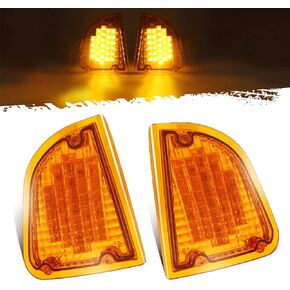 Partsam 29 Amber LED أمامي P/T/C استبدال مجموعة الإضاءة لـ Kenworth T600 T660 K300 T300 T330 مصابيح إشارة الانعطاف الأمامية ومصابيح وقوف السيارات، LH & RH، 1157 قابس