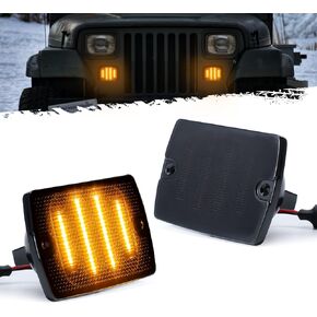 Partsam 2Pcs Front Turn Signal Lights Lamps Assembly Amber 24LED Signal Light w/White DRL Compatible with Wrangler YJ 1987-1993 with 3157 Plug and 1157 Plug, Smoke Lens