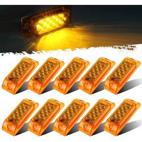 Partsam 10Pcs 2" x 6" Rectangular Amber 13LED marker light w/reflector, Multi Faceted 6x2 Rectangle Led Truck Trailer Side Marker Clearance Lights, Amber Lens, Surface Mount