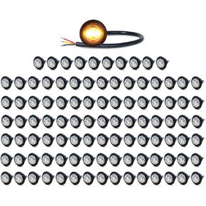 Meerkatt 3/4 Inch Side Marker two Step Light 3LED for Trailer Truck 12V DC Clear Lens Amber Light