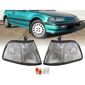 USR DEPO 90-91 Civic 3D Corner Lights - Front Cornering Parking Turn Signal Lamp Set (Left + Right) Compatible with 1990-1991 Honda Civic 3 Doors Hatchback (All Clear Lens)