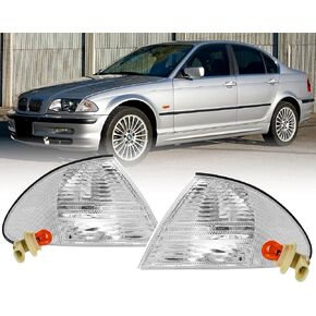 DEPO 99-01 E46 4D Cornering Lights - OE Euro Smoke Corner Turn Signal Lamps Set (Left + Right) Compatible with 1999-2001 BMW E46 3 Series 4 Doors Sedan and 5 Doors Wagon (Smoked Lens w/ 2 Amber Bulbs)
