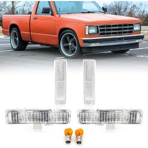 USR 82-93 أضواء إشارة الانعطاف Chevy S10 - مجموعة علامات جانبية شفافة للزاوية COMBO + مجموعة مصابيح ممتصة للصدمات متوافقة مع 1982-1993 شيفروليه S-10/1983-1994 Chevy Blazer (4 قطع عدسات شفافة مع 2 مصباح كهرماني)