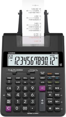 آلة حاسبة للطباعة من كاسيو HR-300RC مع شاشة LCD بإضاءة خلفية، لون أبيض، سطح مكتب صغير in Kuwait