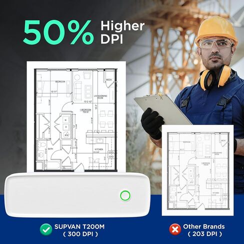 طابعة SUPVAN T200M المحمولة لاسلكية للسفر، طابعة بلوتوث بدون حبر مع 300 نقطة في البوصة، تطبع 400 صفحة لكل شحن، تدعم الحروف الأمريكية مقاس 8.5 بوصة × 11 بوصة، متوافقة مع هواتف iPhone وAndroid والكمبيوتر المحمول in Kuwait