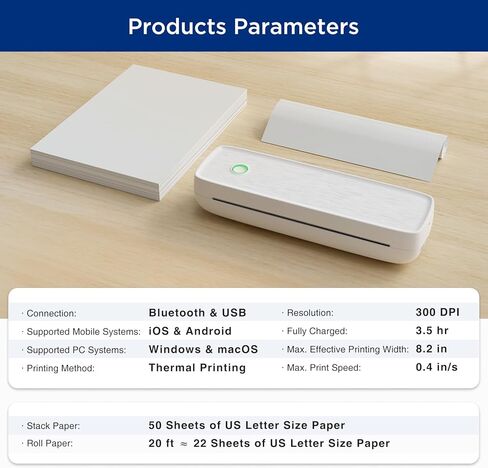 طابعة SUPVAN T200M المحمولة لاسلكية للسفر، طابعة بلوتوث بدون حبر مع 300 نقطة في البوصة، تطبع 400 صفحة لكل شحن، تدعم الحروف الأمريكية مقاس 8.5 بوصة × 11 بوصة، متوافقة مع هواتف iPhone وAndroid والكمبيوتر المحمول in Kuwait