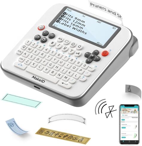 صانع الملصقات Makeid E1 - آلة صنع الملصقات القابلة لإعادة الشحن بتقنية البلوتوث - ملصق لوحة مفاتيح QWERTY، شاشة LCD بإضاءة خلفية مقاس 3.4 بوصة - مطبوعات 9 ~ 16 مم وهامش الملصق <= 1 مم in Kuwait