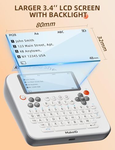 صانع الملصقات Makeid E1 - آلة صنع الملصقات القابلة لإعادة الشحن بتقنية البلوتوث - ملصق لوحة مفاتيح QWERTY، شاشة LCD بإضاءة خلفية مقاس 3.4 بوصة - مطبوعات 9 ~ 16 مم وهامش الملصق <= 1 مم in Kuwait