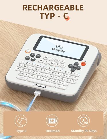 صانع الملصقات Makeid E1 - آلة صنع الملصقات القابلة لإعادة الشحن بتقنية البلوتوث - ملصق لوحة مفاتيح QWERTY، شاشة LCD بإضاءة خلفية مقاس 3.4 بوصة - مطبوعات 9 ~ 16 مم وهامش الملصق <= 1 مم in Kuwait