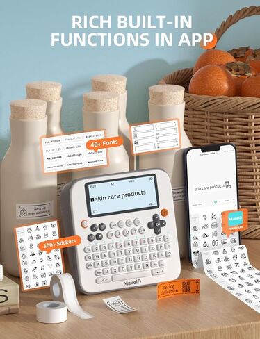 صانع الملصقات Makeid E1 - آلة صنع الملصقات القابلة لإعادة الشحن بتقنية البلوتوث - ملصق لوحة مفاتيح QWERTY، شاشة LCD بإضاءة خلفية مقاس 3.4 بوصة - مطبوعات 9 ~ 16 مم وهامش الملصق <= 1 مم in Kuwait