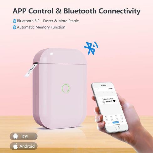 صانع ملصقات بلوتوث صغير من PikDik - آلة صنع الملصقات الوردية D11 مع شريط طابعة ملصقات محمول لوضع العلامات على صناديق الجرار وتنظيم المنزل والمكتب in Kuwait