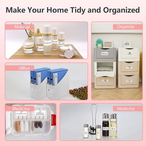 صانع ملصقات بلوتوث صغير من PikDik - آلة صنع الملصقات الوردية D11 مع شريط طابعة ملصقات محمول لوضع العلامات على صناديق الجرار وتنظيم المنزل والمكتب in Kuwait