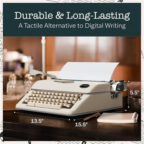 آلة كاتبة Maplefield Vintage - آلة كاتبة عتيقة - ديكور طاولة لطيف للمنزل أو المكتب - إعداد سهل - يناسب أوراق ورقية قياسية مقاس 8 × 11 بوصة (كريمي) in Saudi Arabia
