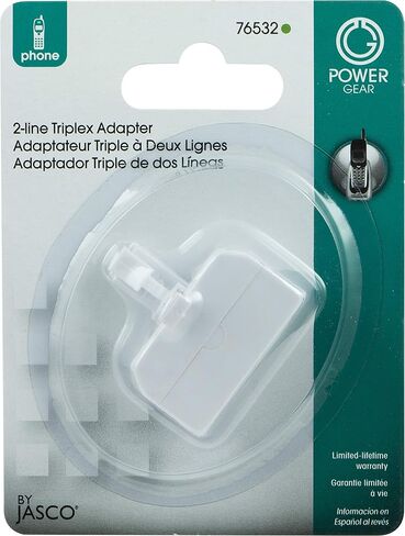 محول هاتف Power Gear White ذو خطين في الحائط RJ11 Triplex، عبوتين، المنزل أو المكتب، متوافق مع أجهزة الرد على المكالمات وأجهزة المودم وأجهزة الفاكس، جميع العلامات التجارية، 46088 in Kuwait
