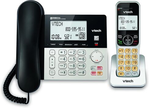 VTECH VG208 DECT 6.0 هاتف سلكي/لاسلكي للمنزل مع جهاز الرد على المكالمات، وحظر المكالمات، ومعرف المتصل، وشاشة كبيرة بإضاءة خلفية، ومكبر صوت مزدوج، والاتصال الداخلي، وخط الطاقة (فضي/أسود) in Kuwait